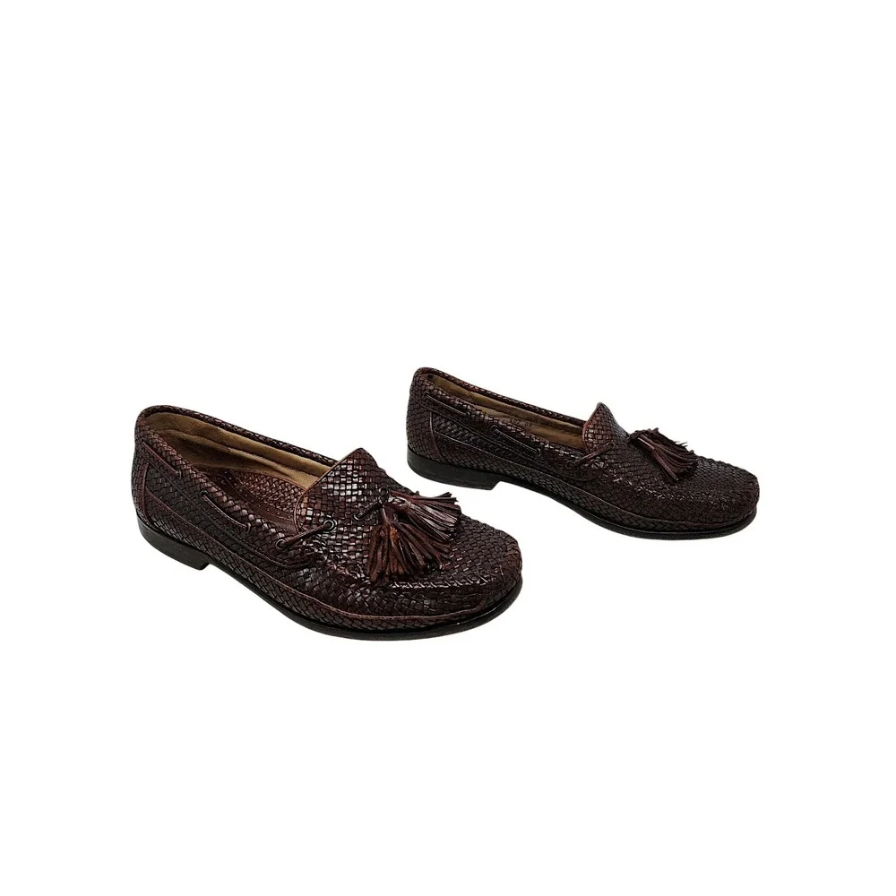 Cole Haan Tassel Loafer 9.5D Men Bragano Brown Woven Leather Memory Flex Comfort
